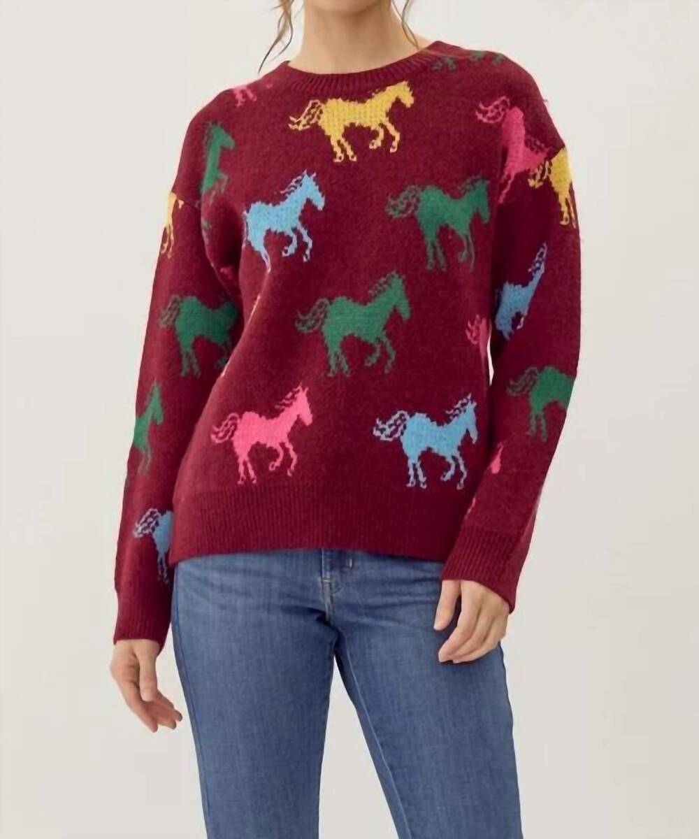 NEW JODIFL delilah horse graphic sweater in burgundy